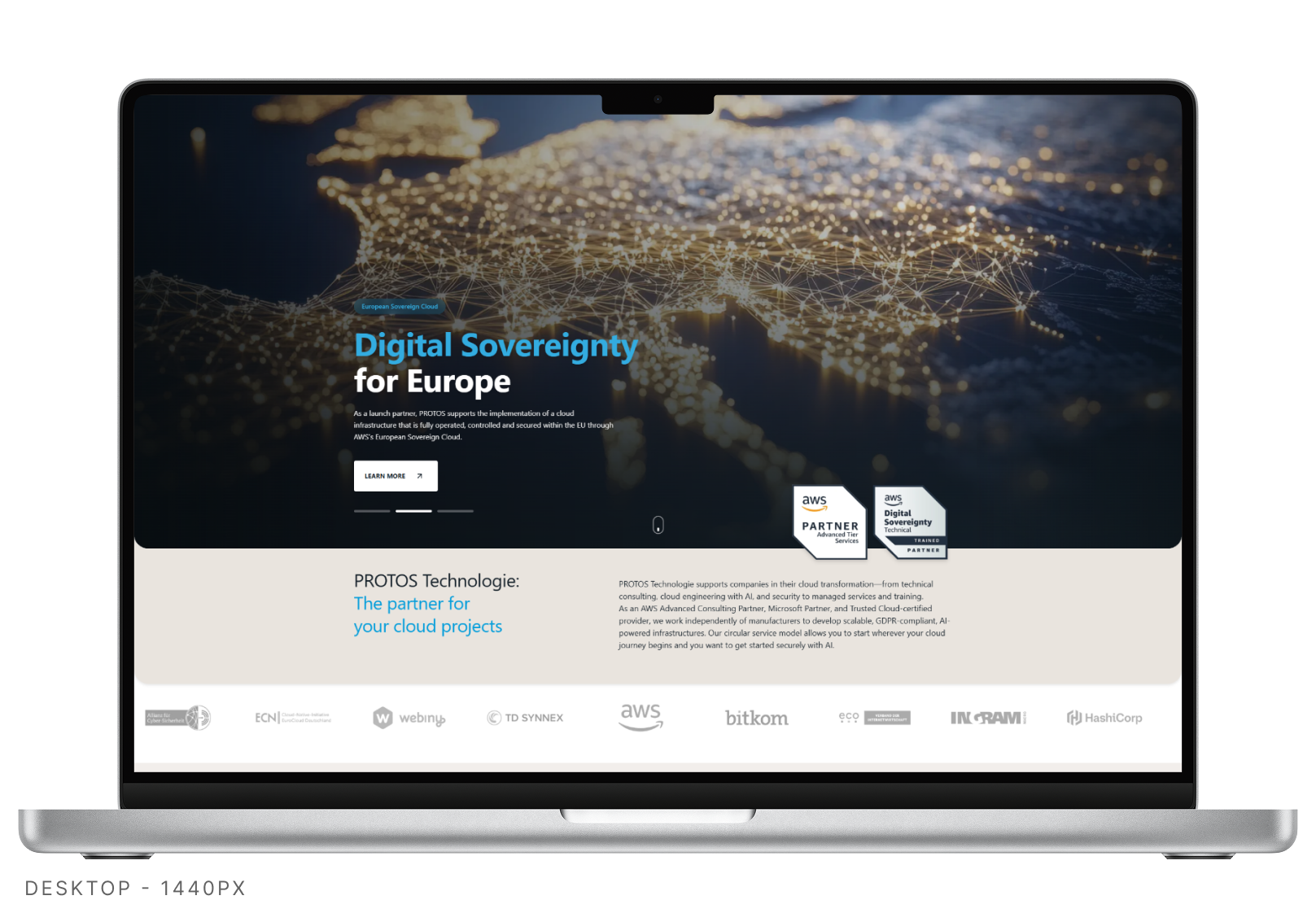Protos Website auf dem Desktop – 1440px